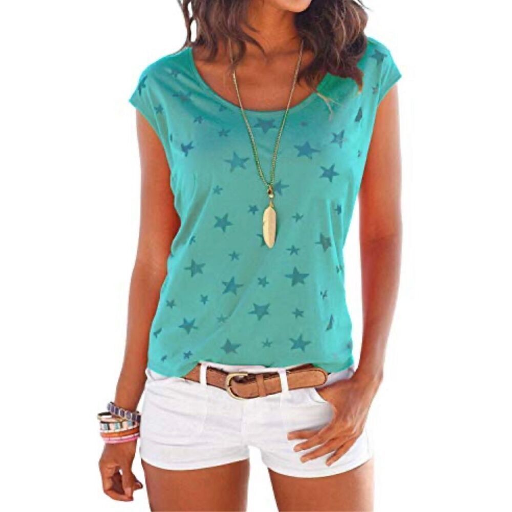 New in Package Womens Yoins Star Blue Star Ranglan Tee Shirt 🔝- Sz M